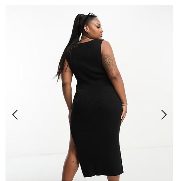 LIKE NEW ASOS DESIGN Curve rib-knit v-neck midi dress black 14 sleeveless - Picture 3 of 10